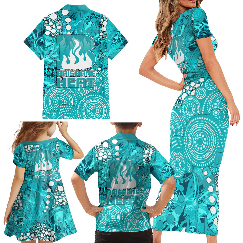 Brisbane Heat Family Matching Short Sleeve Bodycon Dress and Hawaiian Shirt Graffiti Urban Aboriginal Dot Abstract Design