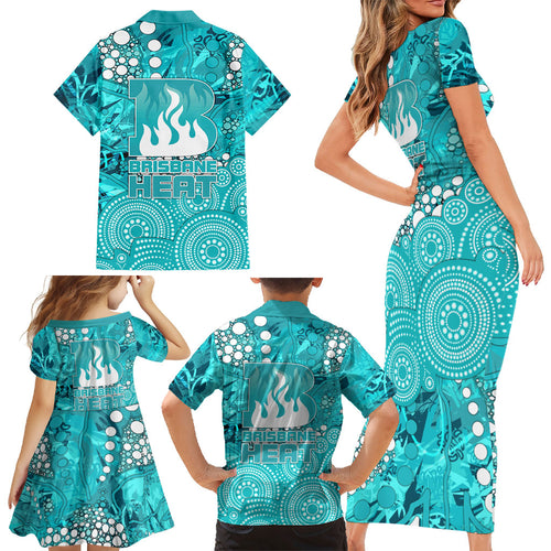 Brisbane Heat Family Matching Short Sleeve Bodycon Dress and Hawaiian Shirt Graffiti Urban Aboriginal Dot Abstract Design