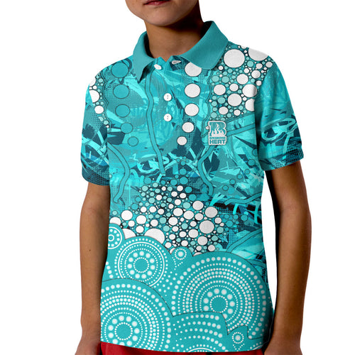 Brisbane Heat Kid Polo Shirt Graffiti Urban Aboriginal Dot Abstract Design