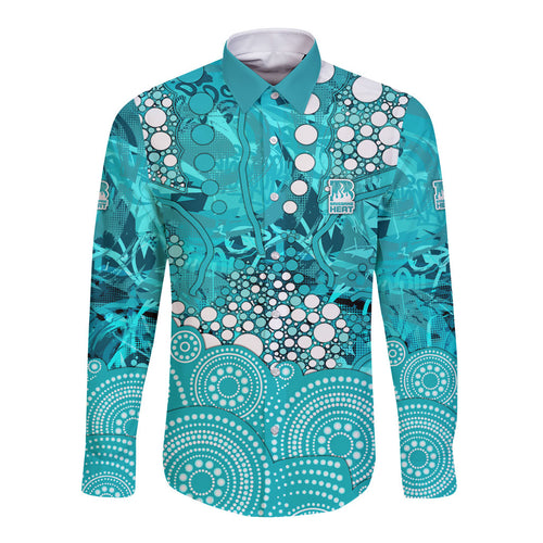 Brisbane Heat Long Sleeve Button Shirt Graffiti Urban Aboriginal Dot Abstract Design