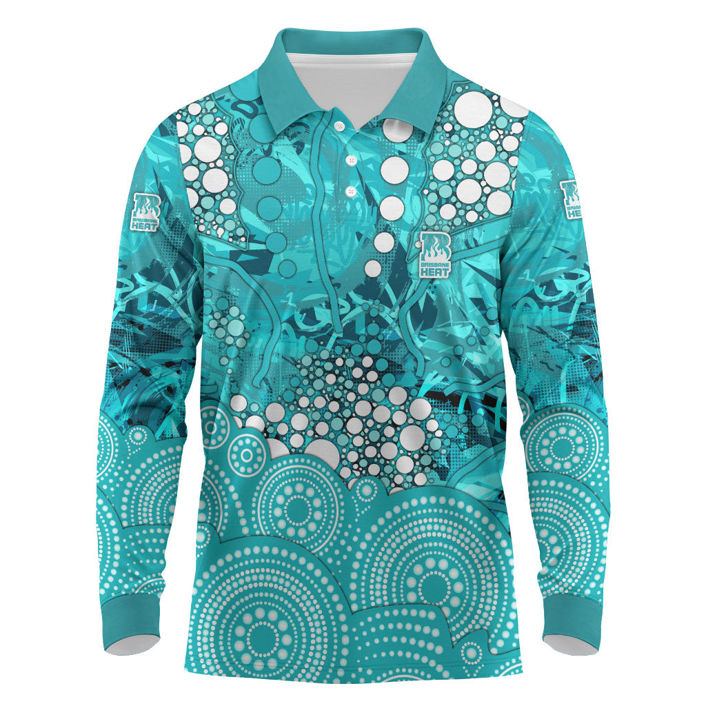Brisbane Heat Long Sleeve Polo Shirt Graffiti Urban Aboriginal Dot Abstract Design