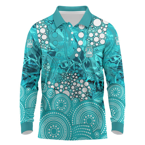Brisbane Heat Long Sleeve Polo Shirt Graffiti Urban Aboriginal Dot Abstract Design