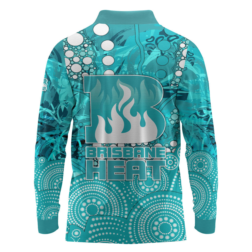 Brisbane Heat Long Sleeve Polo Shirt Graffiti Urban Aboriginal Dot Abstract Design