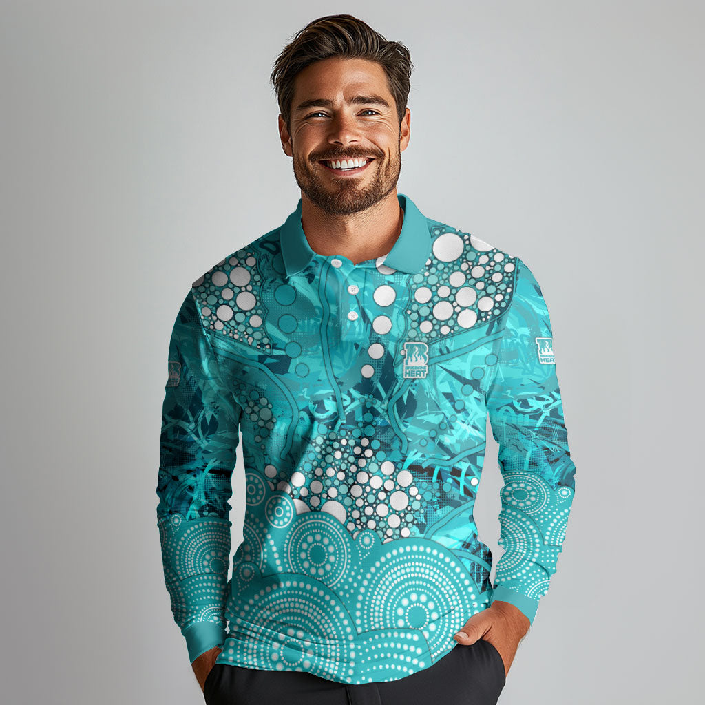Brisbane Heat Long Sleeve Polo Shirt Graffiti Urban Aboriginal Dot Abstract Design