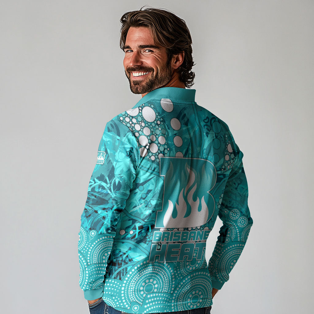 Brisbane Heat Long Sleeve Polo Shirt Graffiti Urban Aboriginal Dot Abstract Design