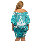 Brisbane Heat Off Shoulder Short Dress Graffiti Urban Aboriginal Dot Abstract Design