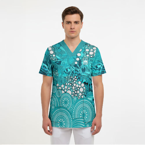 Brisbane Heat Scrub Top Graffiti Urban Aboriginal Dot Abstract Design