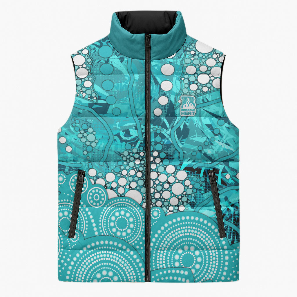 Brisbane Heat Sleeveless Puffer Jacket Graffiti Urban Aboriginal Dot Abstract Design