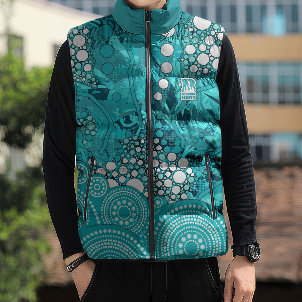 Brisbane Heat Sleeveless Puffer Jacket Graffiti Urban Aboriginal Dot Abstract Design