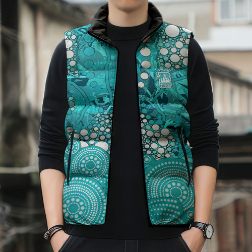 Brisbane Heat Sleeveless Puffer Jacket Graffiti Urban Aboriginal Dot Abstract Design