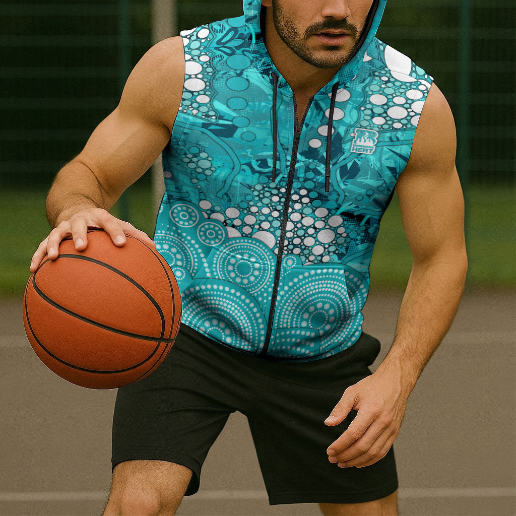 Brisbane Heat Sleeveless Zip Hoodie Graffiti Urban Aboriginal Dot Abstract Design