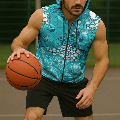 Brisbane Heat Sleeveless Zip Hoodie Graffiti Urban Aboriginal Dot Abstract Design