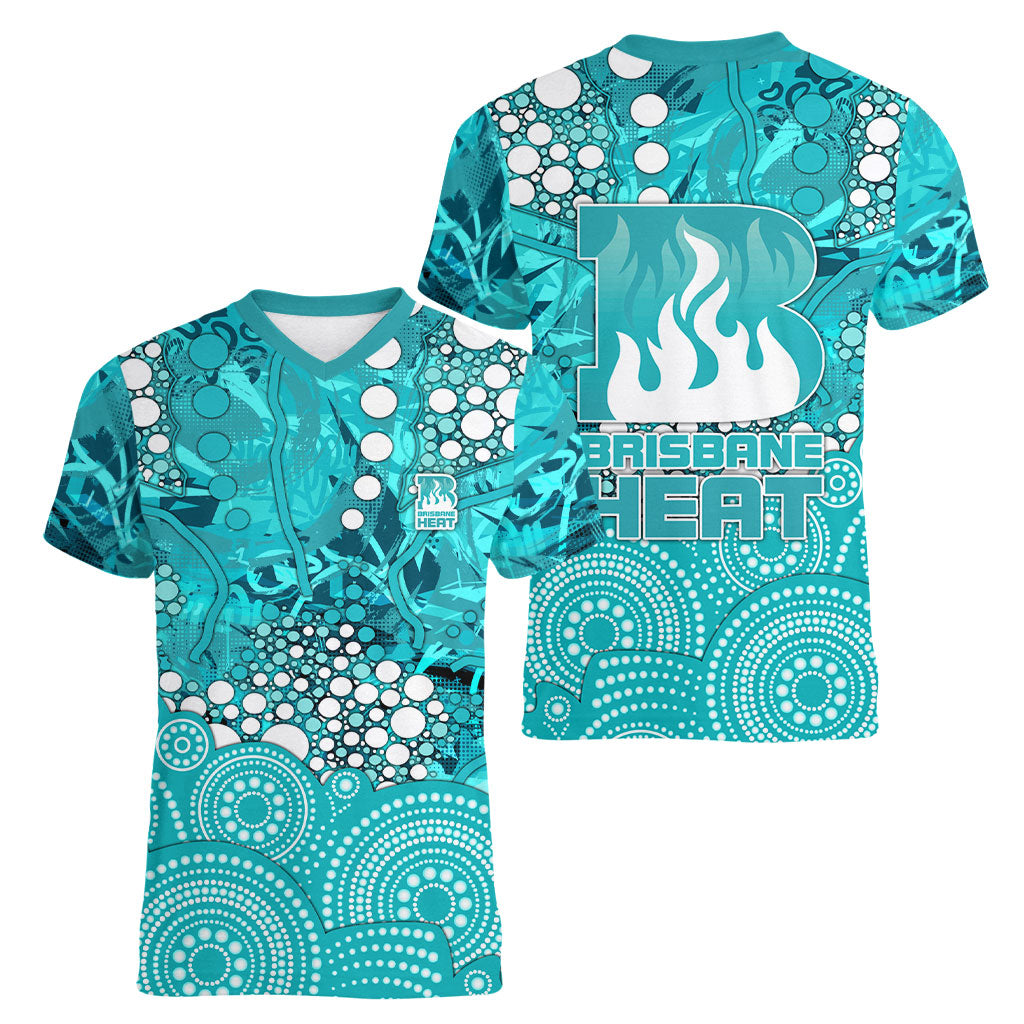 Brisbane Heat Women V-Neck T-Shirt Graffiti Urban Aboriginal Dot Abstract Design