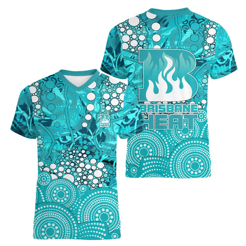 Brisbane Heat Women V-Neck T-Shirt Graffiti Urban Aboriginal Dot Abstract Design