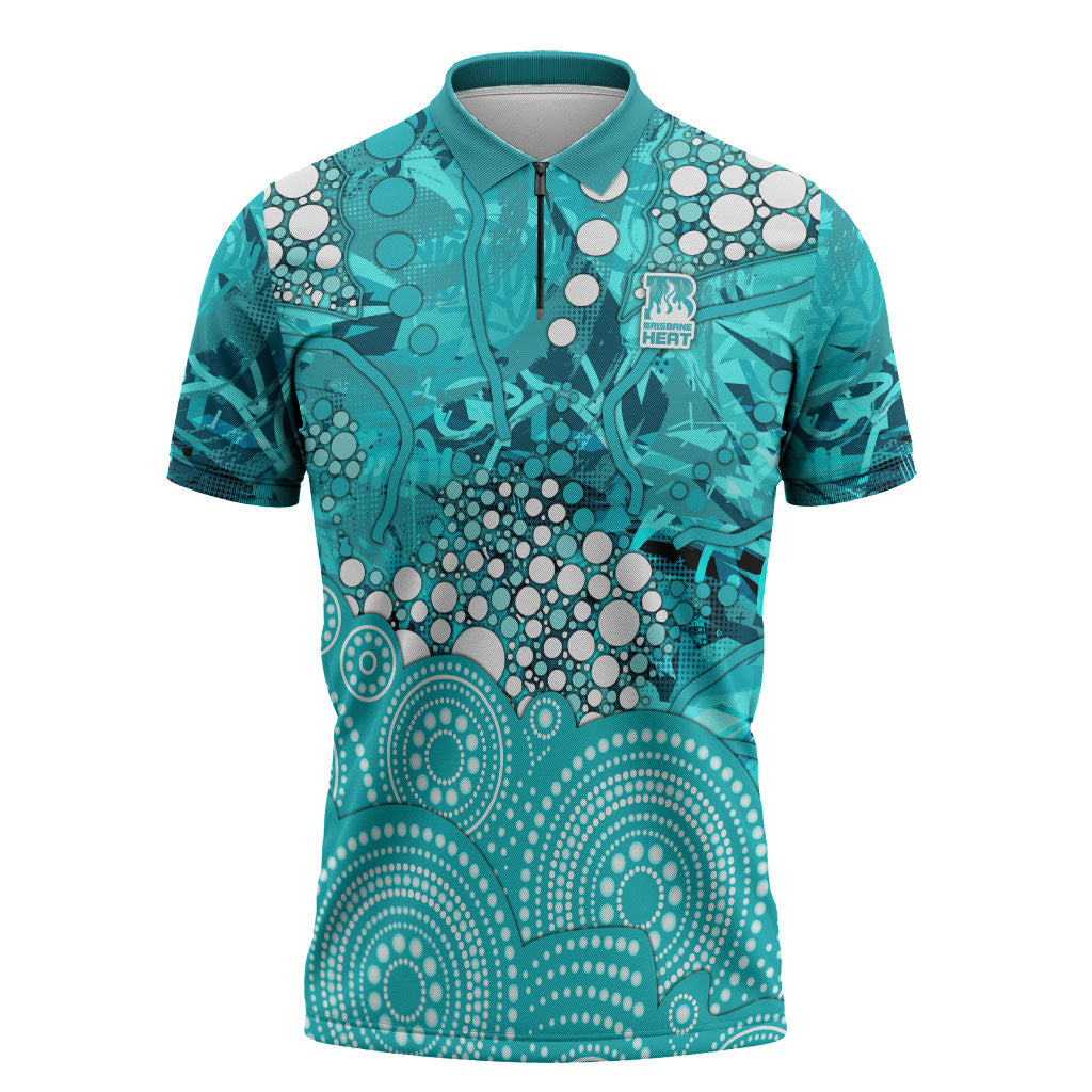 Brisbane Heat Zipper Polo Shirt Graffiti Urban Aboriginal Dot Abstract Design