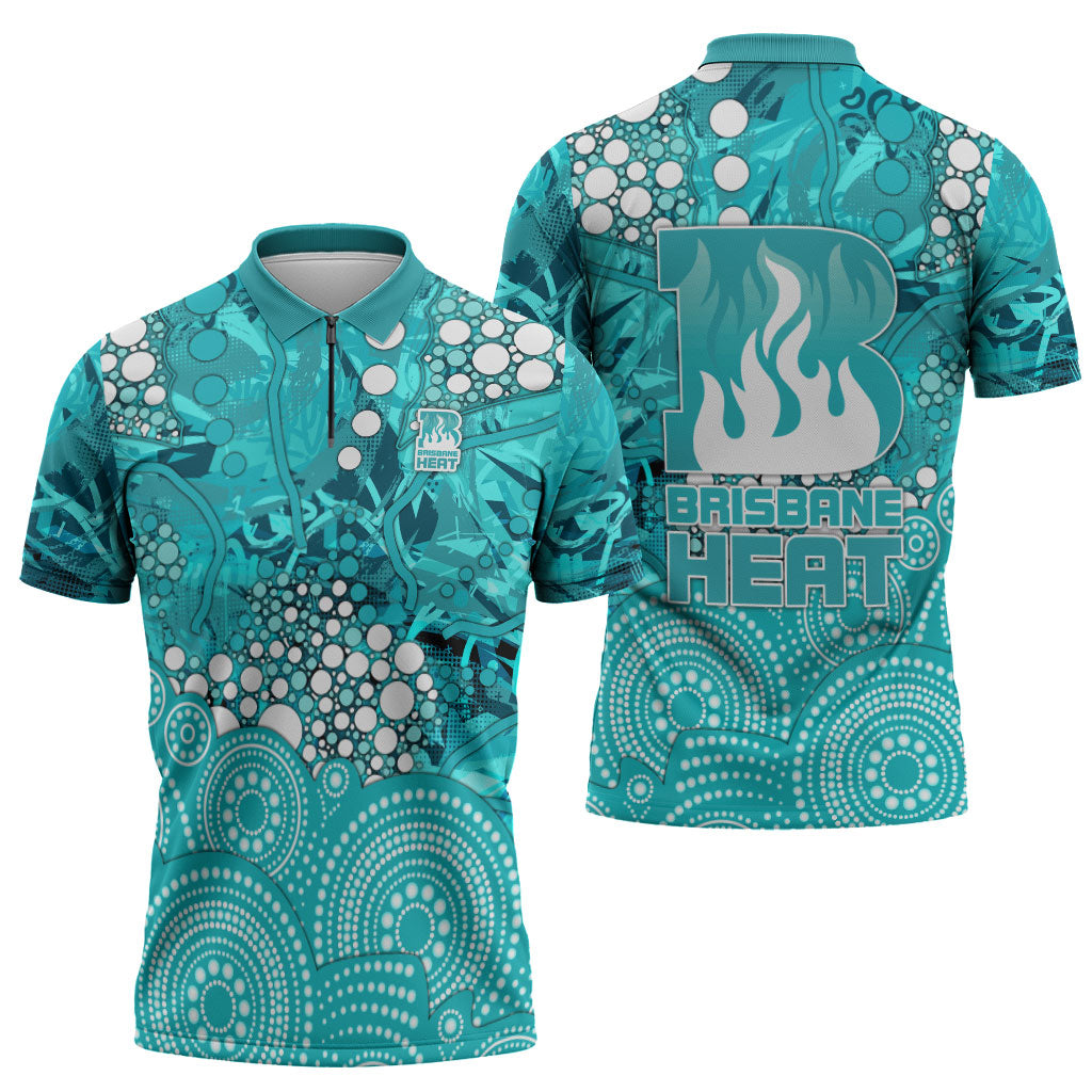 Brisbane Heat Zipper Polo Shirt Graffiti Urban Aboriginal Dot Abstract Design