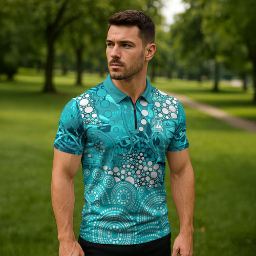 Brisbane Heat Zipper Polo Shirt Graffiti Urban Aboriginal Dot Abstract Design