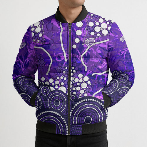 Hobart Hurricanes Bomber Puffer Jacket Graffiti Urban Aboriginal Dot Abstract Design