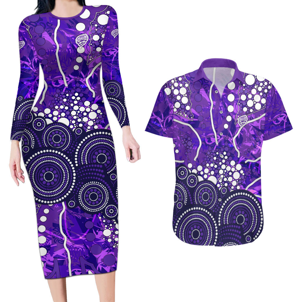 Hobart Hurricanes Couples Matching Long Sleeve Bodycon Dress and Hawaiian Shirt Graffiti Urban Aboriginal Dot Abstract Design