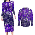 Hobart Hurricanes Couples Matching Long Sleeve Bodycon Dress and Long Sleeve Button Shirt Graffiti Urban Aboriginal Dot Abstract Design