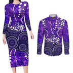 Hobart Hurricanes Couples Matching Long Sleeve Bodycon Dress and Long Sleeve Button Shirt Graffiti Urban Aboriginal Dot Abstract Design
