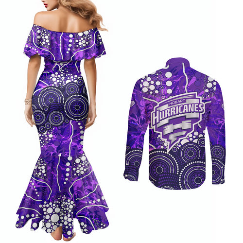 Hobart Hurricanes Couples Matching Mermaid Dress and Long Sleeve Button Shirt Graffiti Urban Aboriginal Dot Abstract Design