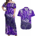 Hobart Hurricanes Couples Matching Off Shoulder Maxi Dress and Hawaiian Shirt Graffiti Urban Aboriginal Dot Abstract Design