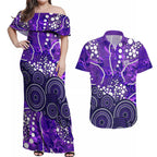 Hobart Hurricanes Couples Matching Off Shoulder Maxi Dress and Hawaiian Shirt Graffiti Urban Aboriginal Dot Abstract Design