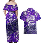 Hobart Hurricanes Couples Matching Off Shoulder Maxi Dress and Hawaiian Shirt Graffiti Urban Aboriginal Dot Abstract Design