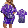 Hobart Hurricanes Couples Matching Off Shoulder Short Dress and Hawaiian Shirt Graffiti Urban Aboriginal Dot Abstract Design