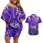 Hobart Hurricanes Couples Matching Off Shoulder Short Dress and Hawaiian Shirt Graffiti Urban Aboriginal Dot Abstract Design