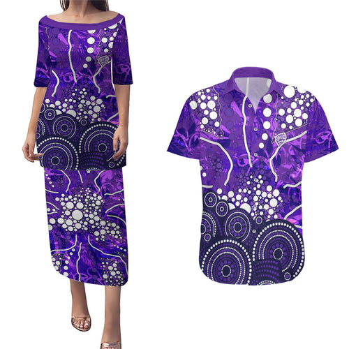 Hobart Hurricanes Couples Matching Puletasi and Hawaiian Shirt Graffiti Urban Aboriginal Dot Abstract Design