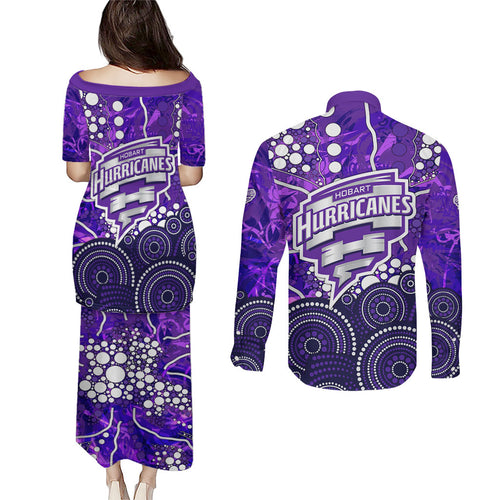 Hobart Hurricanes Couples Matching Puletasi and Long Sleeve Button Shirt Graffiti Urban Aboriginal Dot Abstract Design