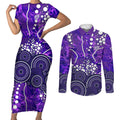 Hobart Hurricanes Couples Matching Short Sleeve Bodycon Dress and Long Sleeve Button Shirt Graffiti Urban Aboriginal Dot Abstract Design