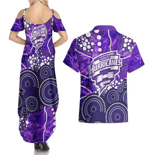 Hobart Hurricanes Couples Matching Summer Maxi Dress and Hawaiian Shirt Graffiti Urban Aboriginal Dot Abstract Design