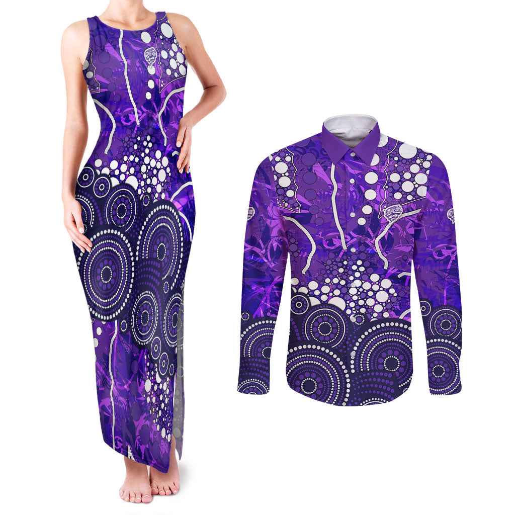 Hobart Hurricanes Couples Matching Tank Maxi Dress and Long Sleeve Button Shirt Graffiti Urban Aboriginal Dot Abstract Design