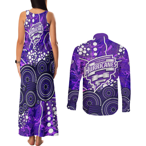 Hobart Hurricanes Couples Matching Tank Maxi Dress and Long Sleeve Button Shirt Graffiti Urban Aboriginal Dot Abstract Design