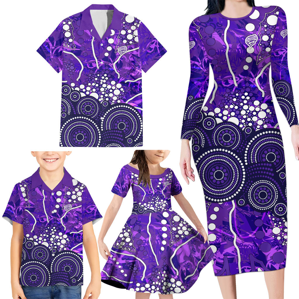 Hobart Hurricanes Family Matching Long Sleeve Bodycon Dress and Hawaiian Shirt Graffiti Urban Aboriginal Dot Abstract Design