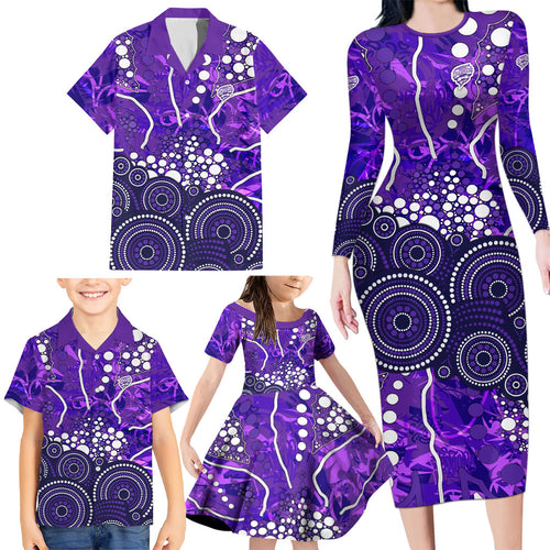 Hobart Hurricanes Family Matching Long Sleeve Bodycon Dress and Hawaiian Shirt Graffiti Urban Aboriginal Dot Abstract Design