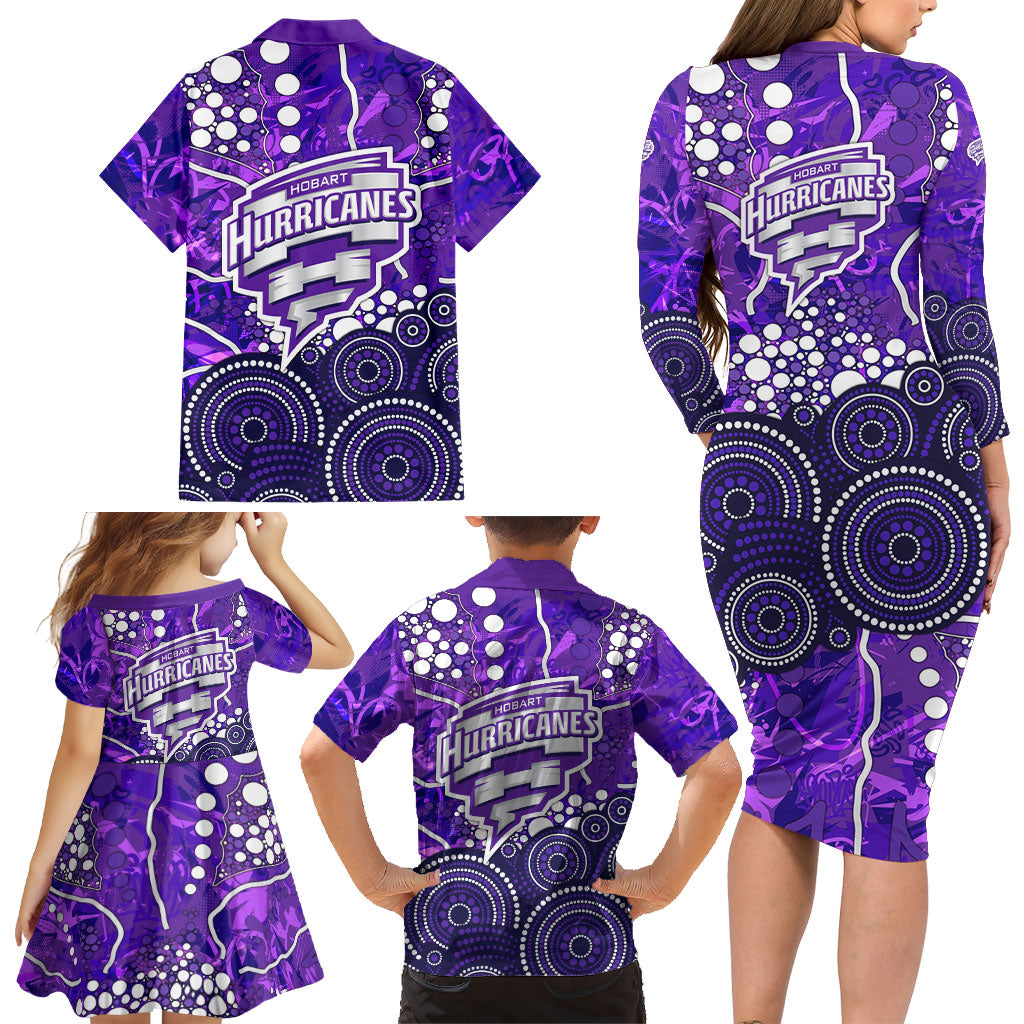 Hobart Hurricanes Family Matching Long Sleeve Bodycon Dress and Hawaiian Shirt Graffiti Urban Aboriginal Dot Abstract Design