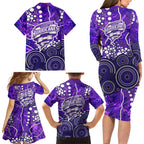 Hobart Hurricanes Family Matching Long Sleeve Bodycon Dress and Hawaiian Shirt Graffiti Urban Aboriginal Dot Abstract Design