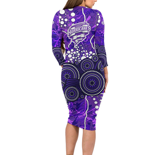 Hobart Hurricanes Family Matching Long Sleeve Bodycon Dress and Hawaiian Shirt Graffiti Urban Aboriginal Dot Abstract Design