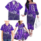 Hobart Hurricanes Family Matching Off The Shoulder Long Sleeve Dress and Hawaiian Shirt Graffiti Urban Aboriginal Dot Abstract Design