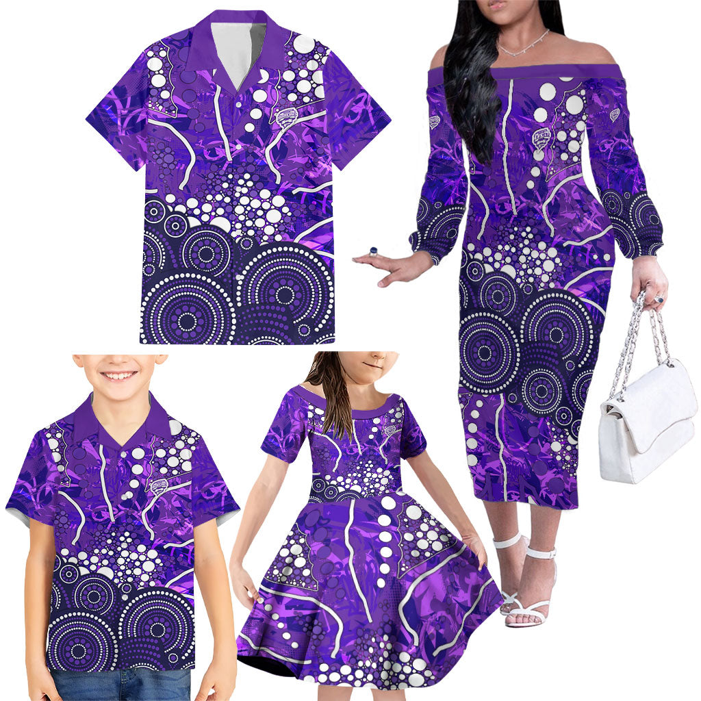 Hobart Hurricanes Family Matching Off The Shoulder Long Sleeve Dress and Hawaiian Shirt Graffiti Urban Aboriginal Dot Abstract Design