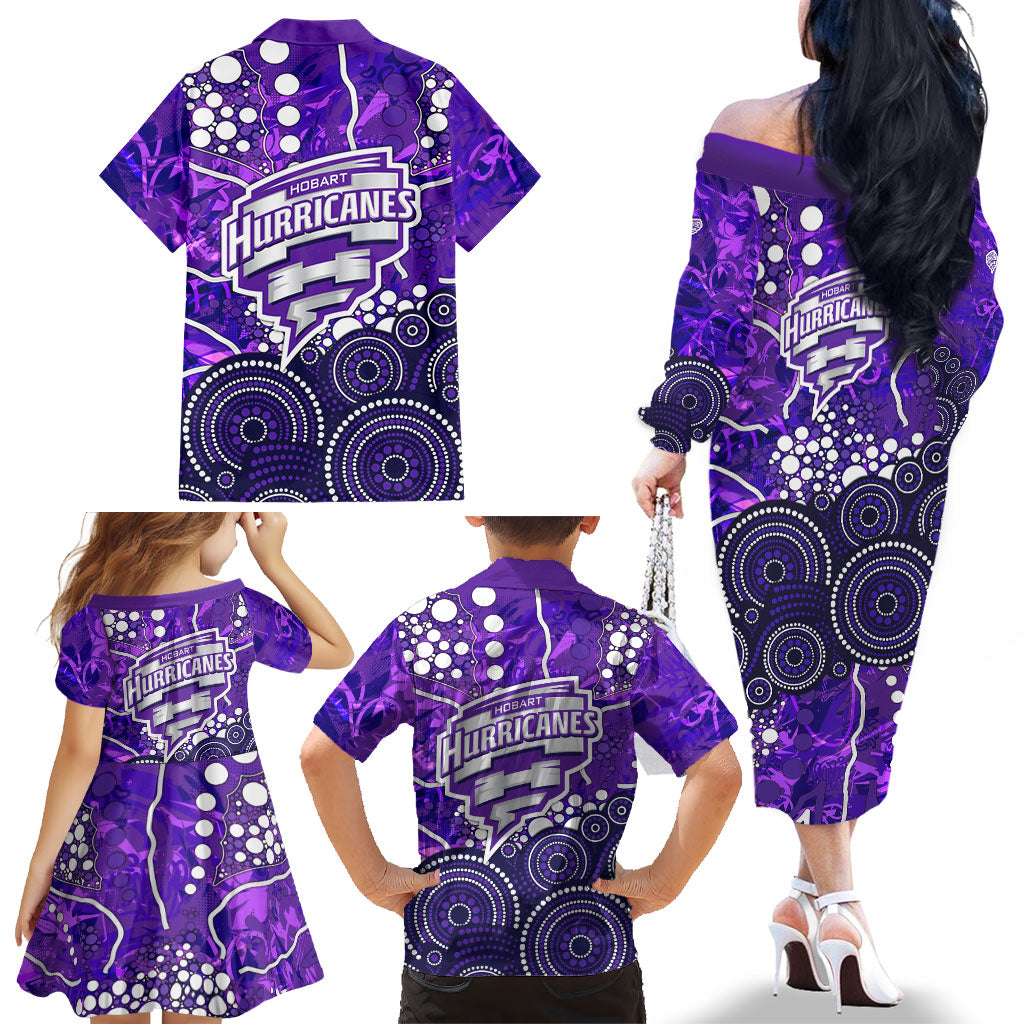 Hobart Hurricanes Family Matching Off The Shoulder Long Sleeve Dress and Hawaiian Shirt Graffiti Urban Aboriginal Dot Abstract Design