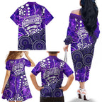 Hobart Hurricanes Family Matching Off The Shoulder Long Sleeve Dress and Hawaiian Shirt Graffiti Urban Aboriginal Dot Abstract Design
