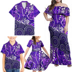 Hobart Hurricanes Family Matching Off Shoulder Maxi Dress and Hawaiian Shirt Graffiti Urban Aboriginal Dot Abstract Design