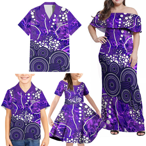 Hobart Hurricanes Family Matching Off Shoulder Maxi Dress and Hawaiian Shirt Graffiti Urban Aboriginal Dot Abstract Design