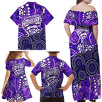 Hobart Hurricanes Family Matching Off Shoulder Maxi Dress and Hawaiian Shirt Graffiti Urban Aboriginal Dot Abstract Design