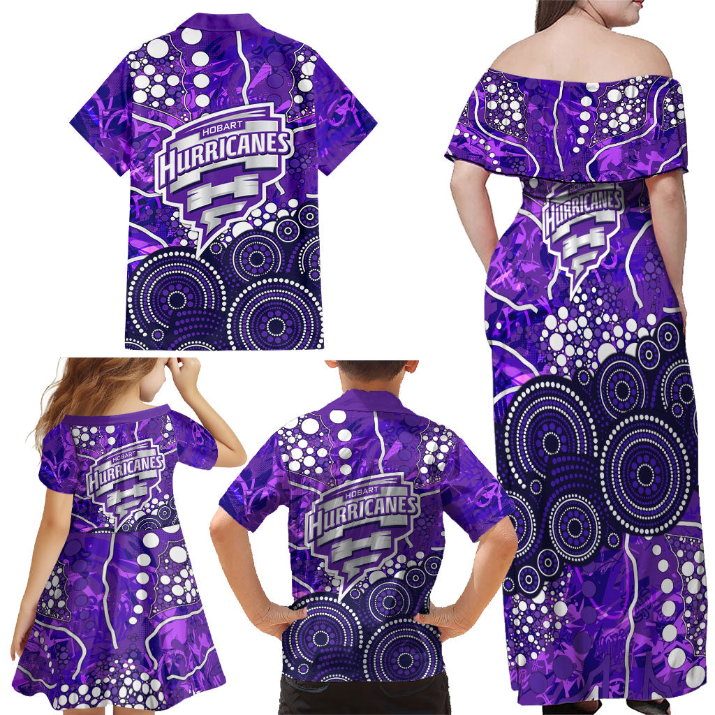 Hobart Hurricanes Family Matching Off Shoulder Maxi Dress and Hawaiian Shirt Graffiti Urban Aboriginal Dot Abstract Design
